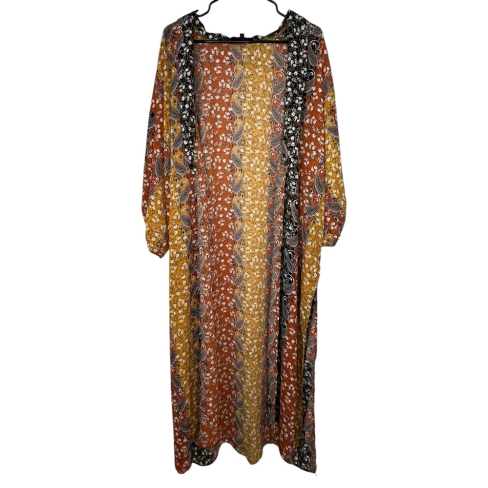 NWT Shyanne Boho Western Patchwork Floral Paisley Short Sleeve Kimono Duster